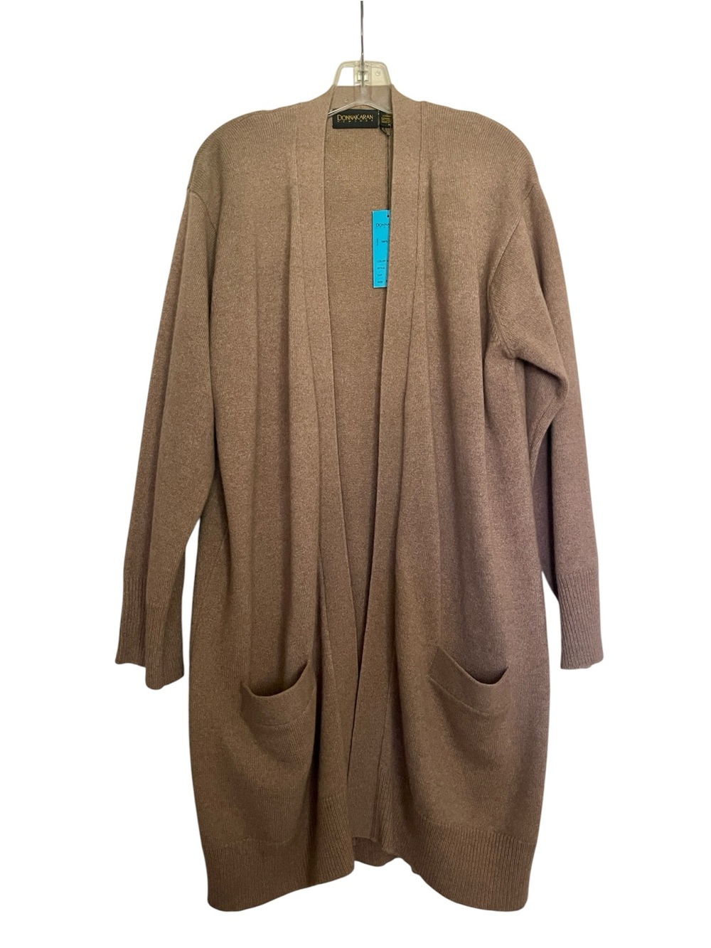 NWT Donna Karan 100% Cashmere Size Medium Longline Cardigan in Taupe